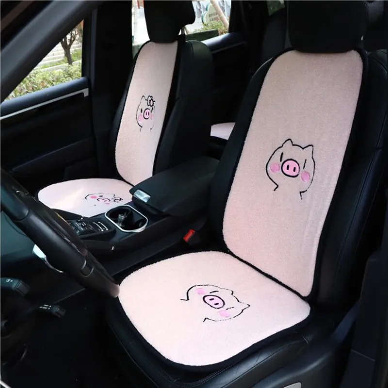 

Autumn And Winter Plush Three-piece Cute Piggy Pattern Pink Backrest Cushion Car Interior Accessories Seat Cushon Cover