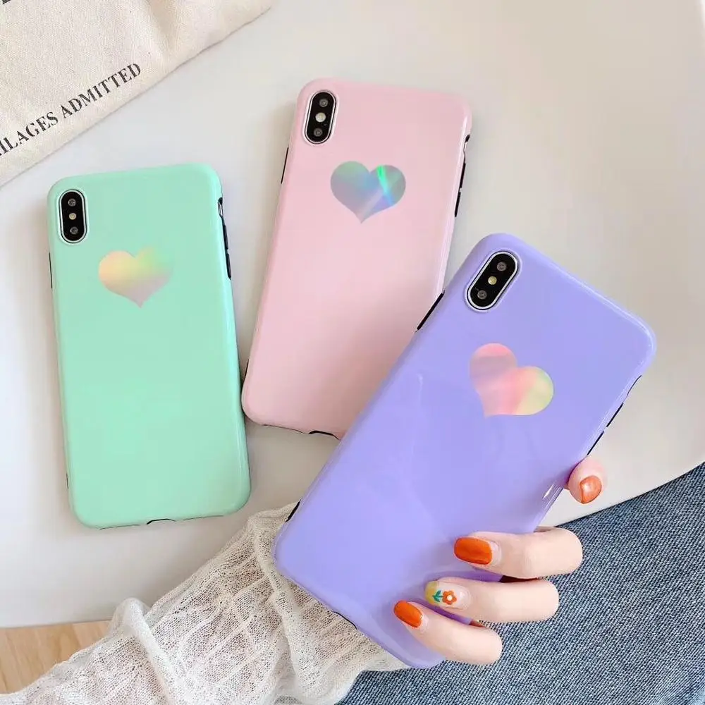 

LOVECOM Laser Phone Case For iPhone XR XS Max 6 6S 7 8 Plus X Colorful Heart Candy Couples Soft IMD Phone Back Cover Cases Gift