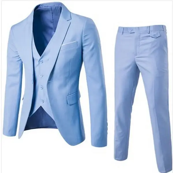 Новинка 6XL мужская одежда большого размера, свадебное платье, высокое качество, Мужская одежда, деловая, официальная, костюм из 3 предметов(пиджак+ брюки+ v - Цвет: Light blue