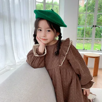 

Children Cotton Ruffles 2020 Autumn and Winter Girls Dresses Toddler Kids Lace Dress Lace Little Baby Lining Princess Dresses