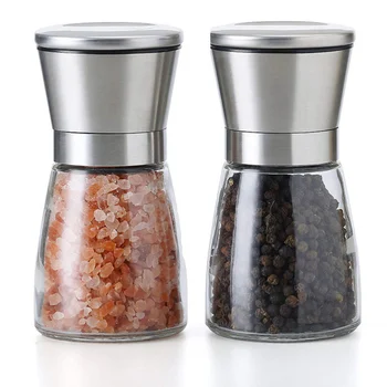 

3pcs Stainless Steel Pepper Salt Grinder Manual Pepper Mill Glass Bottle Pepper Mill Cruet (Silver)