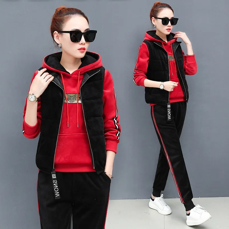 

Winter Women Sport Suit Tracksuit Thick Velour Warm Jacket Loose Hoodies Sweatpant Casual Jogger Running Outfits Set Sportswar