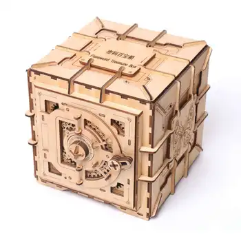 

Wooden Mechanical Transmission Treasure Chest Jewelry Storage Box Coins Puzzle Toys Children Gift For girls and friends