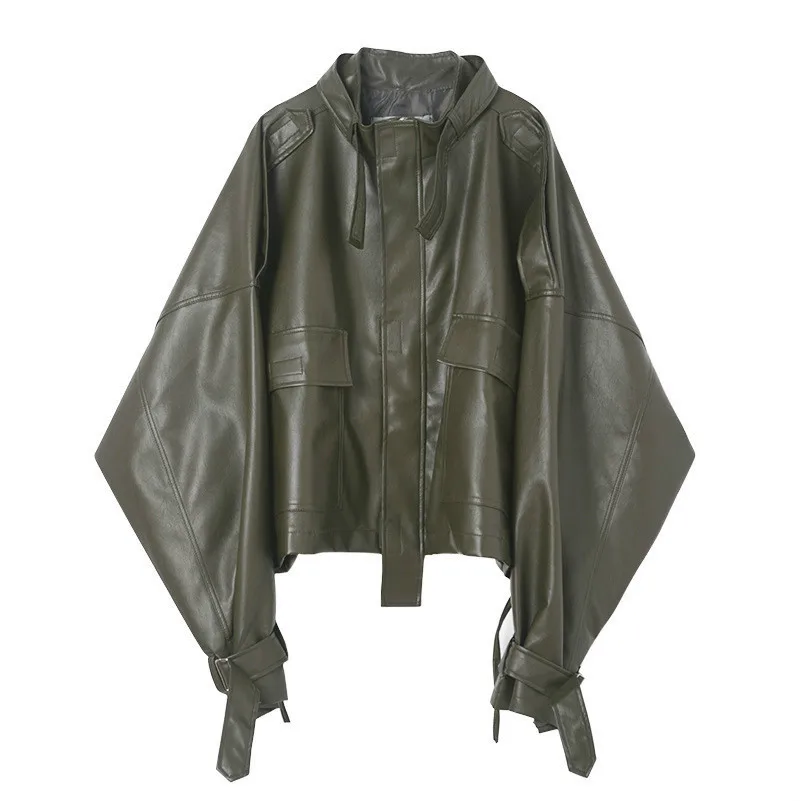 

TVVOVVIN 2019 Spring New Retro Leather Large Size Long Sleeve Zipper Big Pocket Jacket Fashion High Quality women Jacket F439