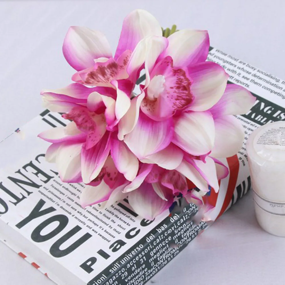 6 головок Орхидея из искусственного шелка Цветы Высокое качество имитация фаленопсиса поддельные цветы для свадьбы дома фестиваль украшения - Цвет: Purple