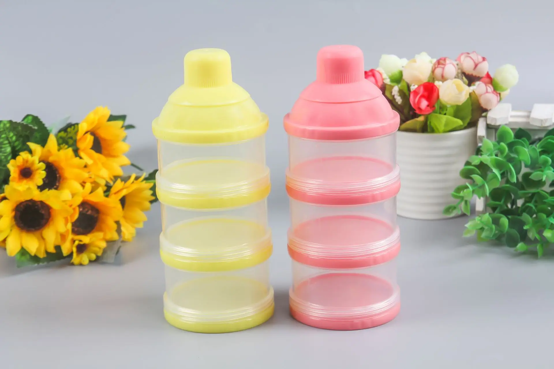 Portable Pink Plaid Three Layer Transparent Milk Box 3-layer Tape Compartment Milk Container Snack Box