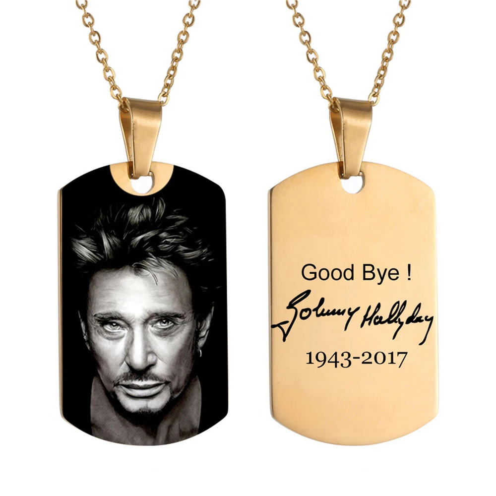 

Johnny Hallyday Photo Name Custom Necklace Heart ID Tag Hip hop Personalized Stainless Steel Gold Silver Chain Women Men Jewelry