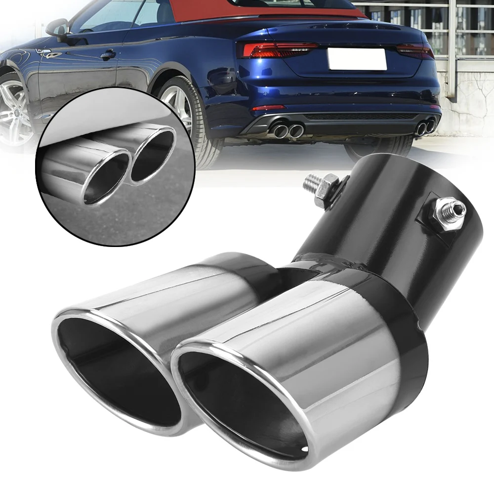Universal Car Exhaust Trim Muffler PipeTail Accessories Stainless Steel Curved Double Outlet Decoration Chrome Tail Pipe | Автомобили и
