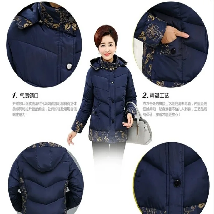 Cena W średnim wieku zimowa babcia kurtka podszyta bawełną duży rozmiar gruba powłoka mama damska krótkie ubrania wyściełane bawełną babcia damska