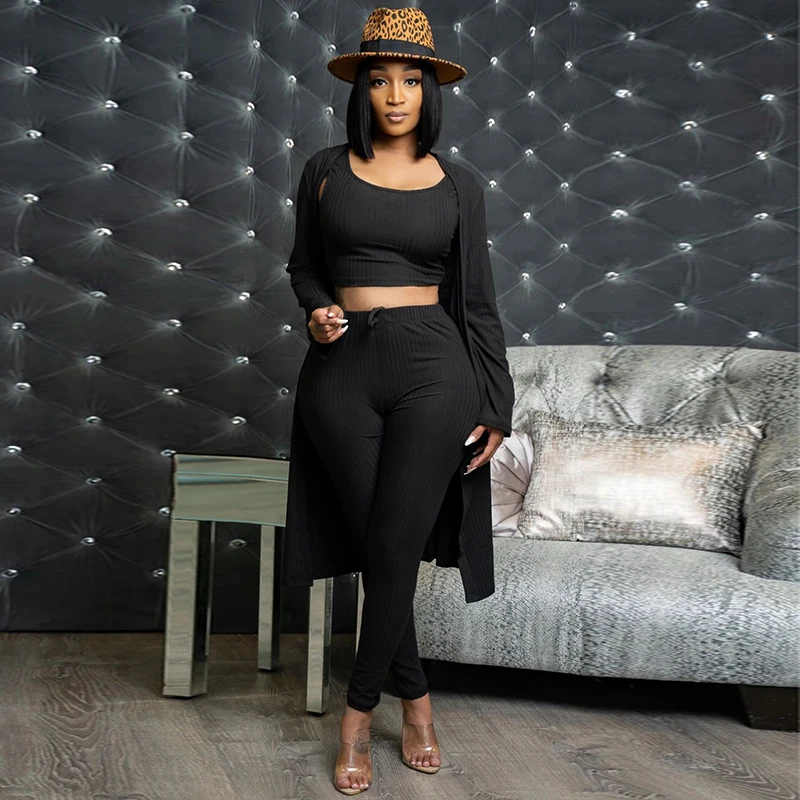 3 Piece Set Women Ribbed Knitted Long Sleeve Cardigan+crop Top+elastic Slim  Pants Fall Clothes For Women 2021 Outfits Tracksuits - Pant Sets -  AliExpress