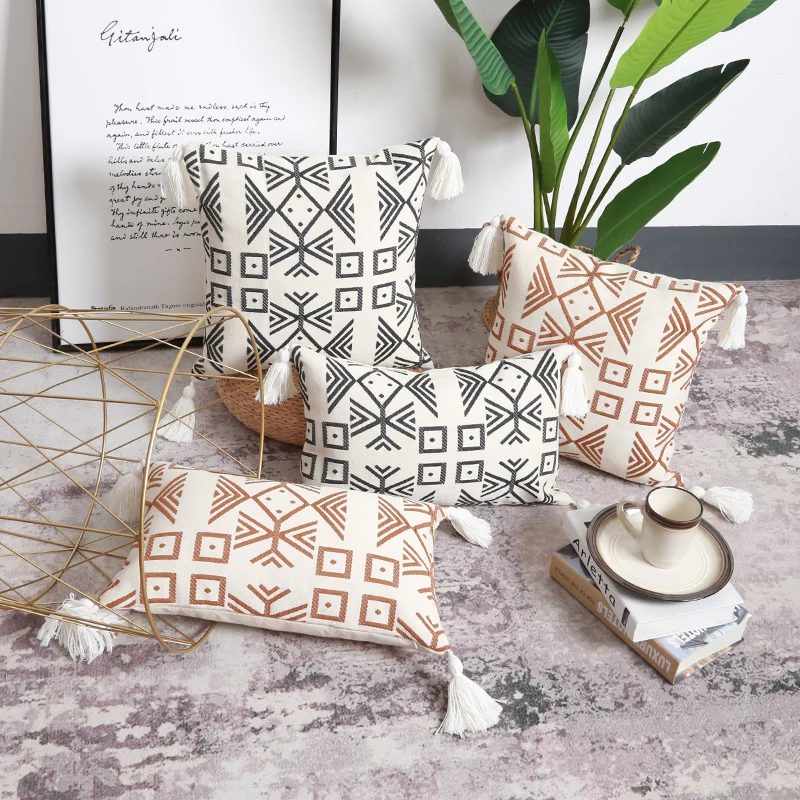 Waliicorners Home Decor Geometric Tassels Cushion Cover 45x45cm 30x50cm Beige Black Cotton Jacquard Pillow Cover 13 H6a0adbb6516c486eb3fca2d703d509b9o