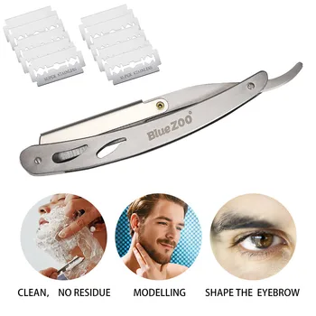 

1 set Folding Beard shavor Straight Barber edge Razors Folding Shaving Knife Hair Removal Tools With 10pcs Blades#0529Y30