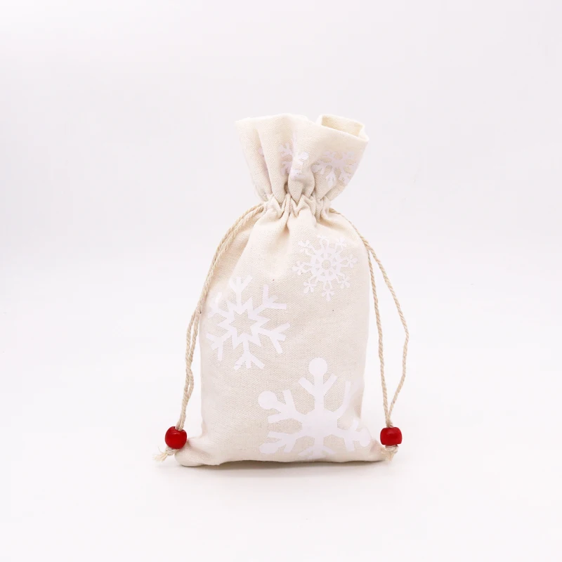 

2pcs 13*23cm Designer Christmas snowflake Drawstring Cotton Canvas Gift Bag For Children Storage Candy Jewelry Packaging Pouches