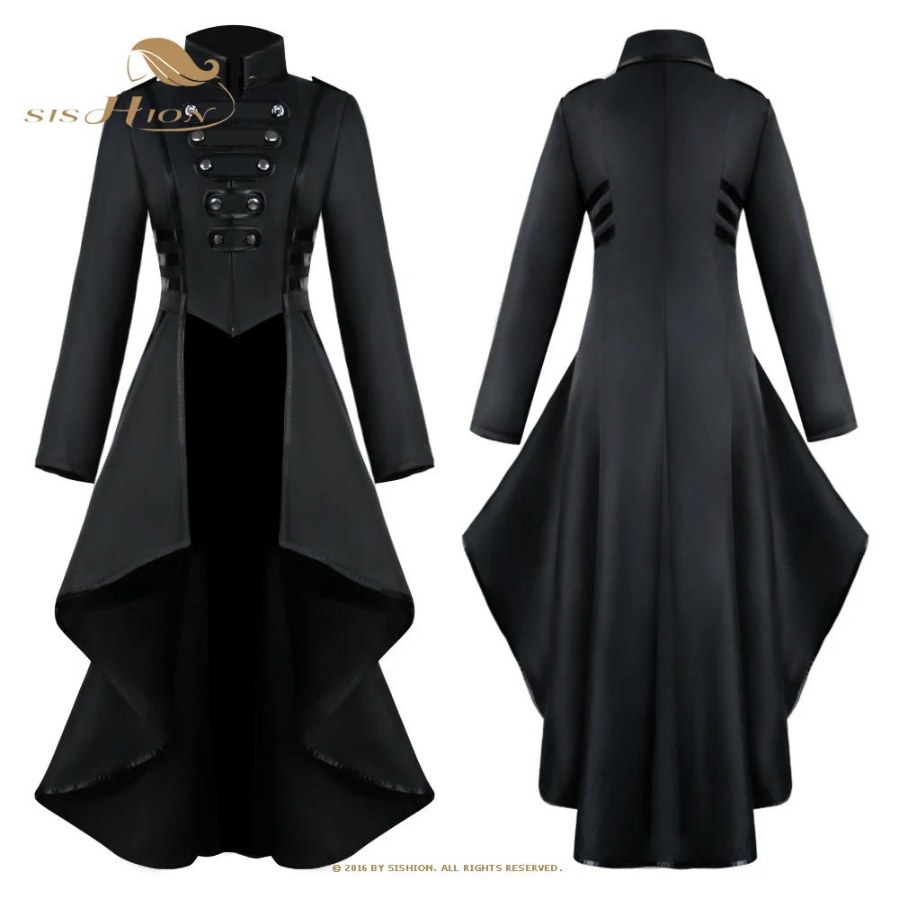 SISHION Women Medieval Victorian Costume Tuxedo Tailcoat Gothic Steampunk Trench VD1984 Irregular Hem Vintage Frock Outfit Coat | Женская