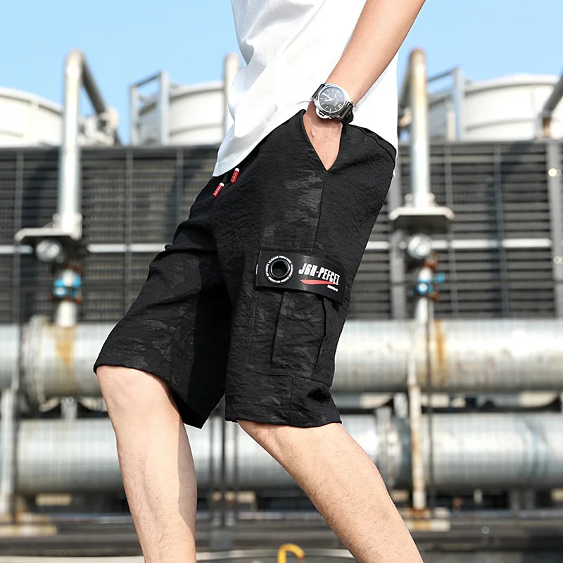 Men cargo patchwork cotton shorts Knee Length pockets safari style skateboard Casual Gym shorts high street Sportwear