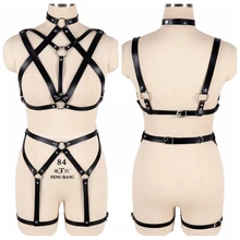 Сексуальный комплект нижнего белья жгут кожаный топ в готическом стиле бюстгальтер размера плюс подвязки ремни пентаграмма КС топы для танцев на шесте рейв