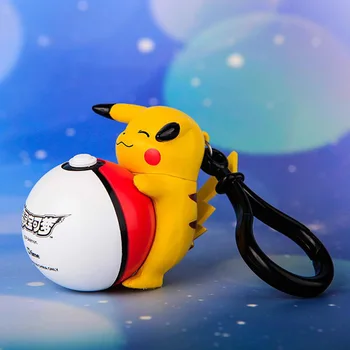 

TAKARA TOMY Genuine Popular Detective Pikachu Surrounding Genuine Elf Ball Pikachu Cute Drawstring Metal Keychain Cute