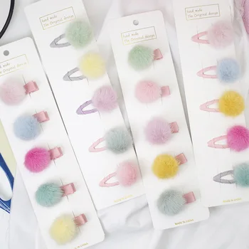 

10Pcs/Set Cute Girls Hair Clips Fashion Winter Pins Fur Balls Hairgrips Candy Color Barrettes Cloth Safe Kids Hair Accessories