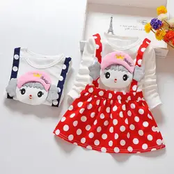 Весенне-осеннее платье для маленьких девочек с длинными рукавами и рисунком букв хлопковое платье принцессы в горошек, 2 цвета