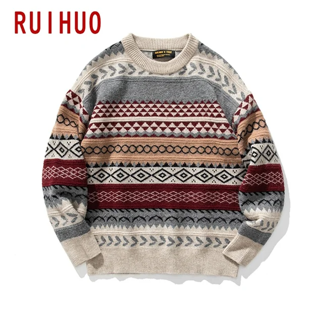 Ruihuo Knitted Striped Vintage Sweater 