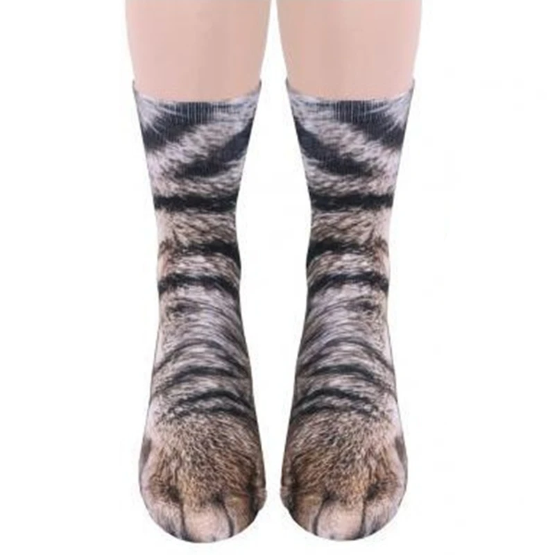 YELITE, новые носки с 3D принтом носки для взрослых в виде лап животных длинные эластичные дышащие носки унисекс с рисунком кота, собаки, лошади, зебры, свиньи, кошки - Цвет: cat