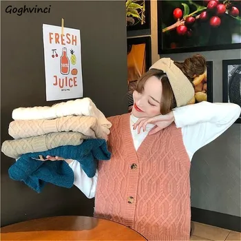 

Sweater Vest Women Single-breasted All-match Korean Style Autumn Winter Knit Outwear Solid Elegant Lazy Chic Ulzzang Teens Retro
