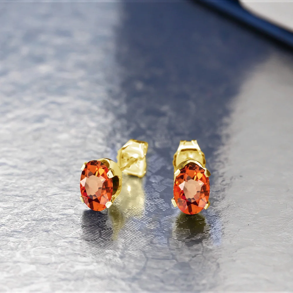GemStoneKing 1,10 карат Овальный 6x4 мм натуральный оранжевый сапфир 18 К покрытые желтым золотом серебряные серьги-гвоздики для женщин классические ювелирные изделия