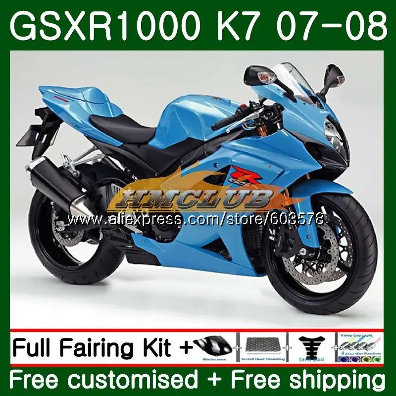 Корпус для SUZUKI GSXR-1000 K7 GSX-R1000 GSXR1000 07 08 12CL. 91 полностью глянцевый синий 1000CC GSXR 1000 07 08 GSX R1000 2007 2008 обтекатель - Цвет: No. 1