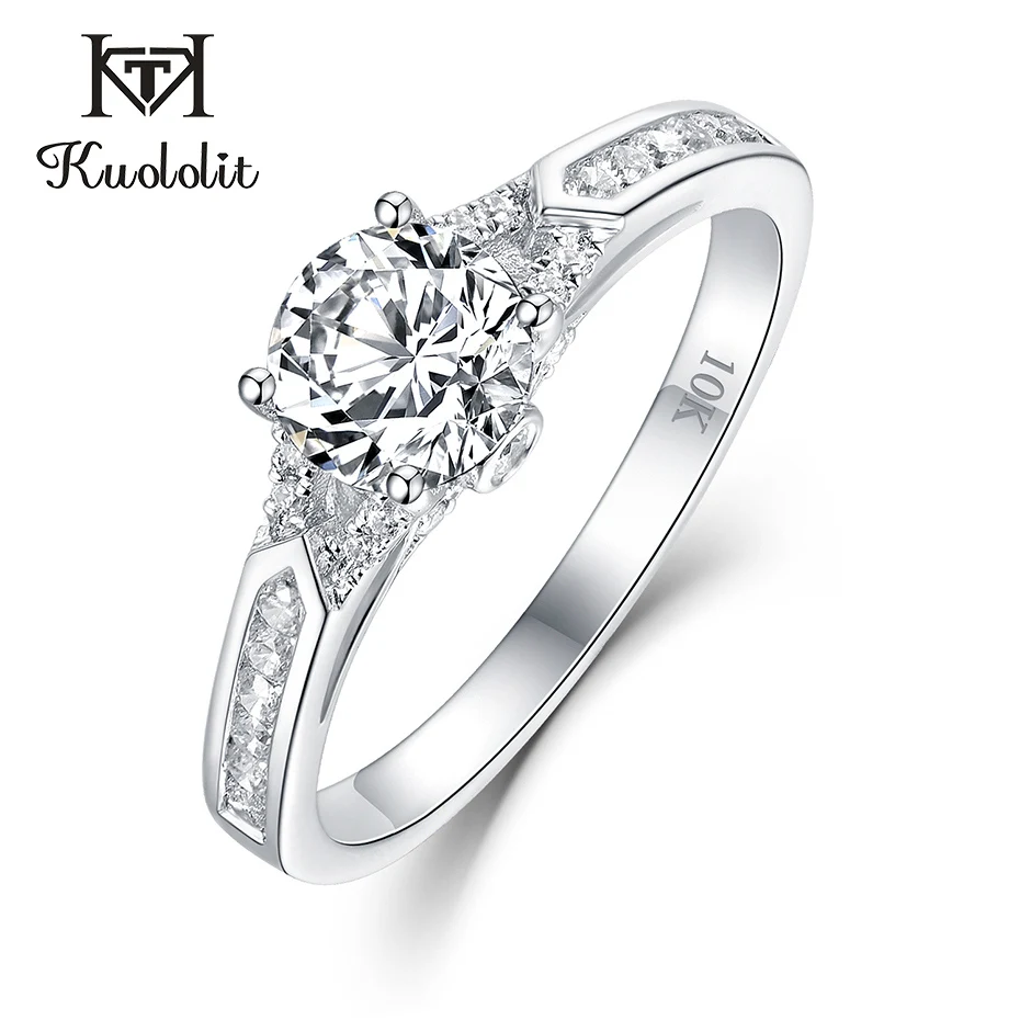 Kuolit Обручальное кольцо 10 к белое золото натуральный кольца с муассанитом для женщин кольцо для помолвки юбилей невесты Хорошее ювелирное изделие