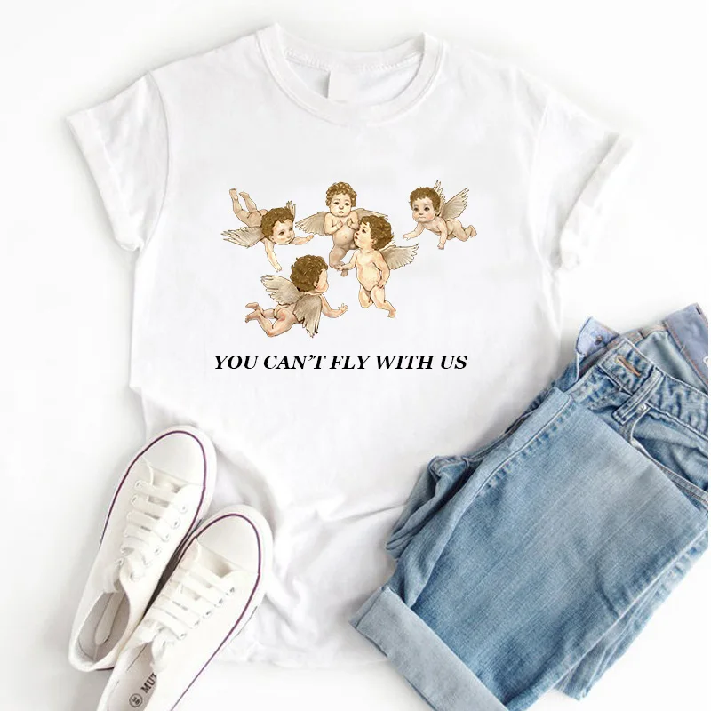 Женская футболка с принтом в стиле Харадзюку BLINGPAW Ulzzang Tumblr Angel белые повседневные