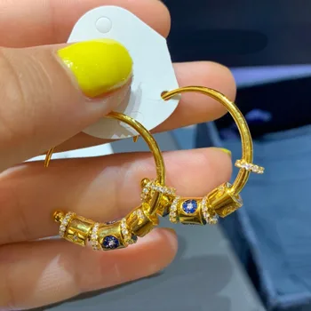 

UMGODLY New Copper Jewelry Yellow Gold Color Sliding Multi Hoop Earrings with Mysterious Egyptian Patterns for Women