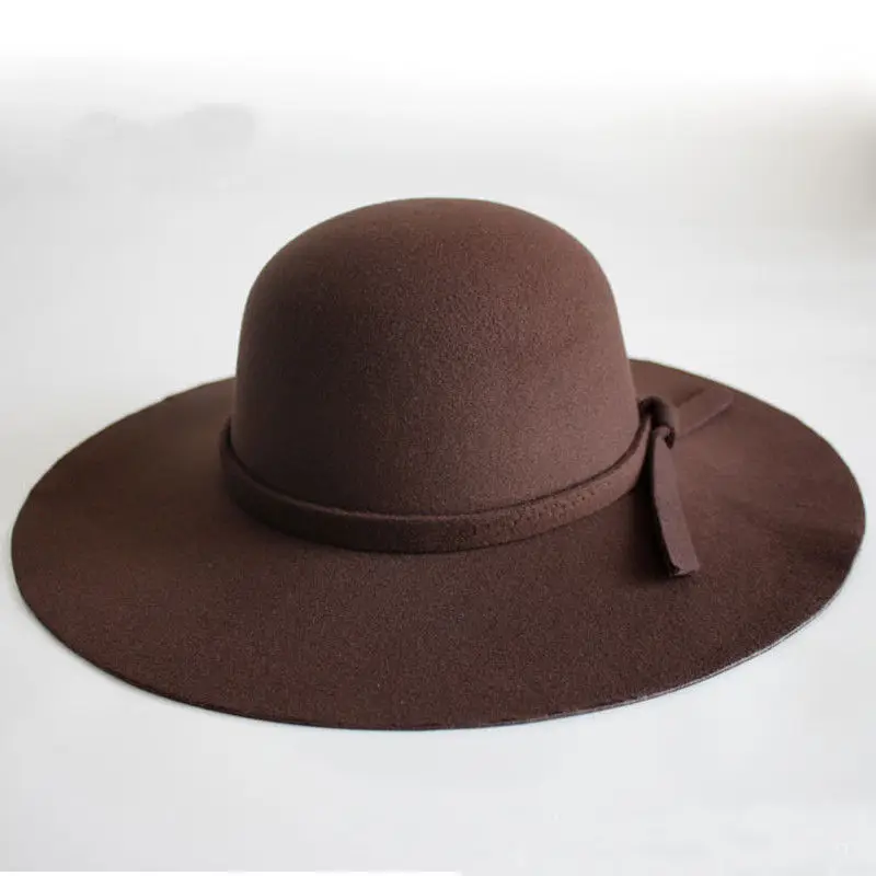 Американские стоковые новые модные женские гибкие широкие поля шляпа-котелок из шерстяного войлока пляжная шляпа-Панама - Цвет: Coffee Color
