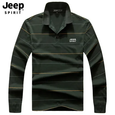 JEEP SPIRIT/оригинальная брендовая мужская полосатая рубашка-поло с длинным рукавом и отложным воротником, мужская повседневная хлопковая рубашка поло для мужчин - Цвет: As Picture
