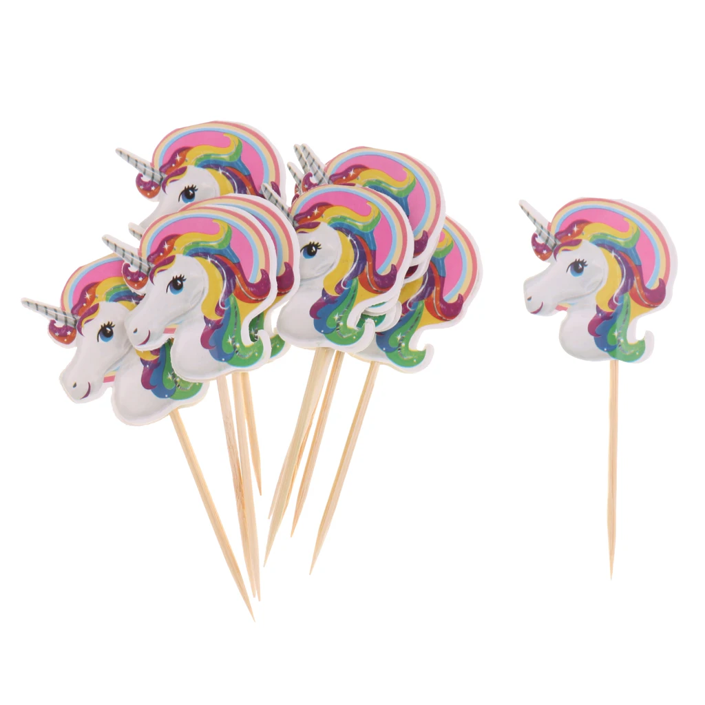 10 Pieces Magical Unicorn Cupcake Topper Wooden Sticks Birthday Food Picks