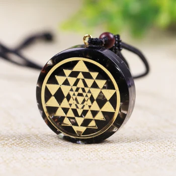 Natural Obsidian Orgonite Pendant Sri Yantra Necklace Sacred Geometry Chakra Energy Necklace Meditation Jewelry