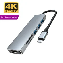 

6in1 Type C Docking Station to SD TF Card Reader HDMI 4K Extend Display USB3.0 USB C HUB for Macbook Laptop