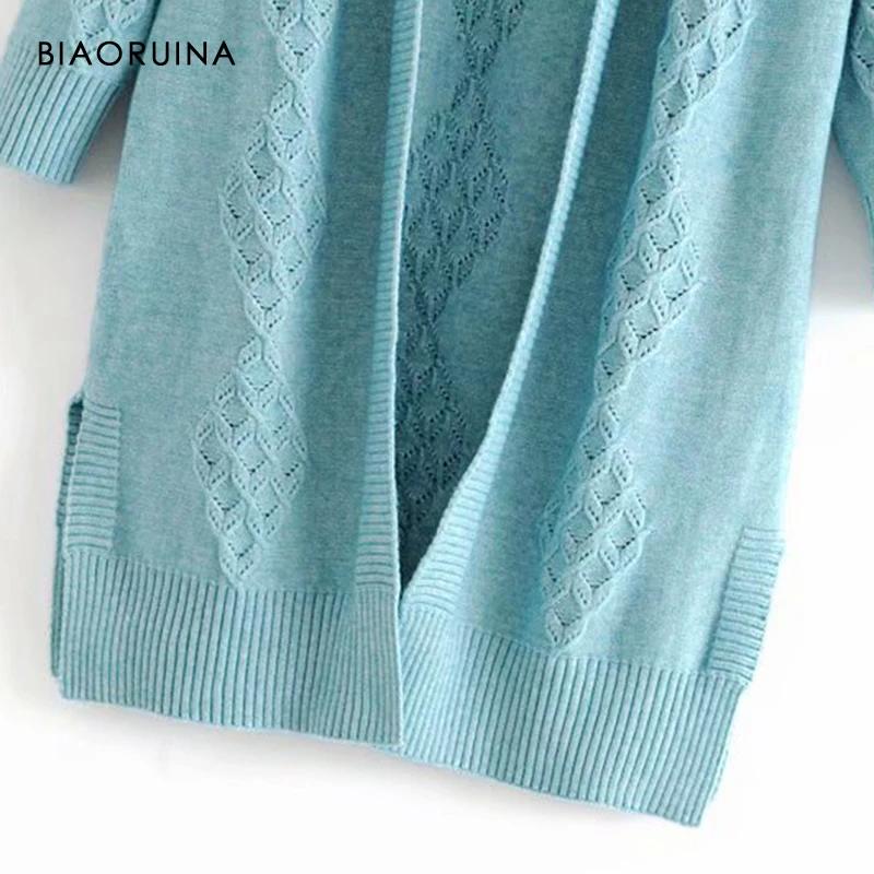 BIAORUINA, 3 цвета, женские вязаные Длинные кардиганы, Женский однотонный Повседневный свободный свитер, один размер, женская мода