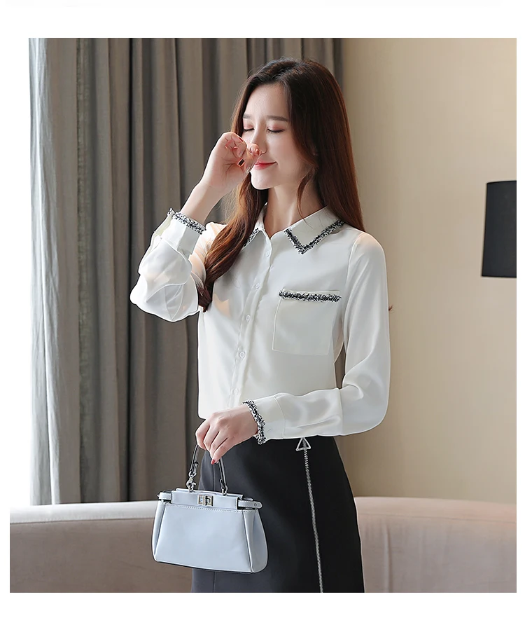 Blusas Mujer Новая модная шифоновая блуза с длинным рукавом женская рубашка OL белый кардиган винтажная Женская блузка Топы 6842 50