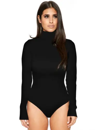 

Newly Women Turtle Neck Long Sleeve Solid Color Bodycon Sexy Bandage Bodysuit Slim Lady Short Body Suits Romper