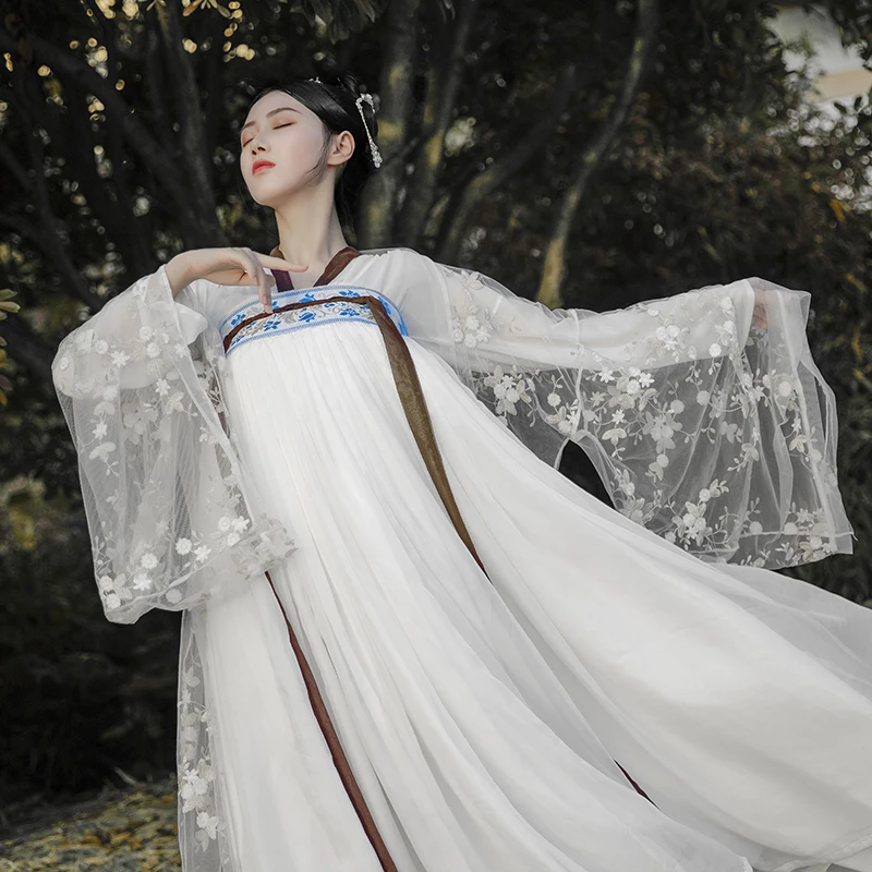 Белый Hanfu женские традиционные танцевальные костюмы народный фестиваль наряд вышивка платье феи сценический Rave представление одежда DC2705