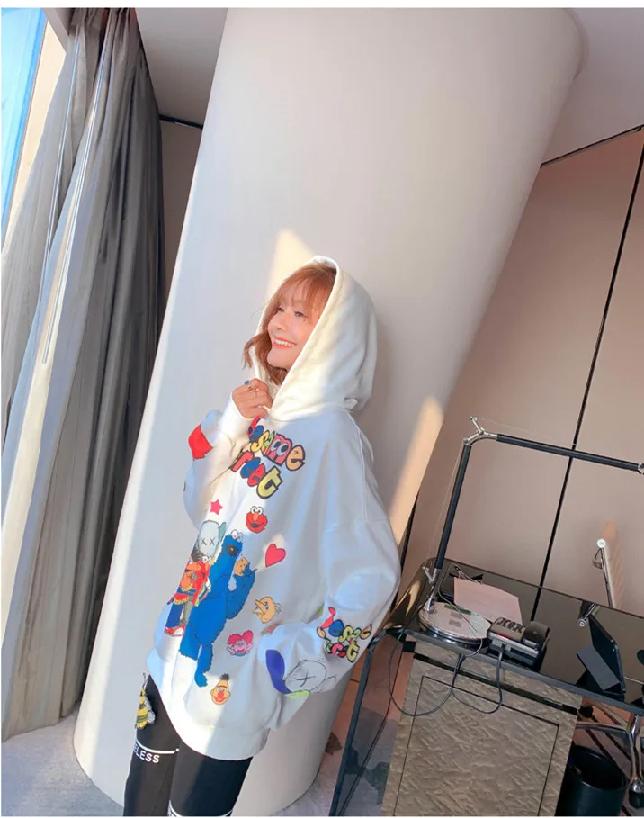 Women High Street Cartoon Sweatshirts Plus Size Loose Hooded Pullovers Casual Loose Jumper Clothes