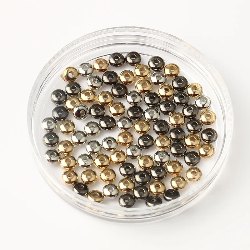 100pcs/lot Hole Gold Black Silver Color Flat Round Metal Bead Spacer Loose Beads Handmade DIY Bracelet Jewelry Making Supplies | Украшения