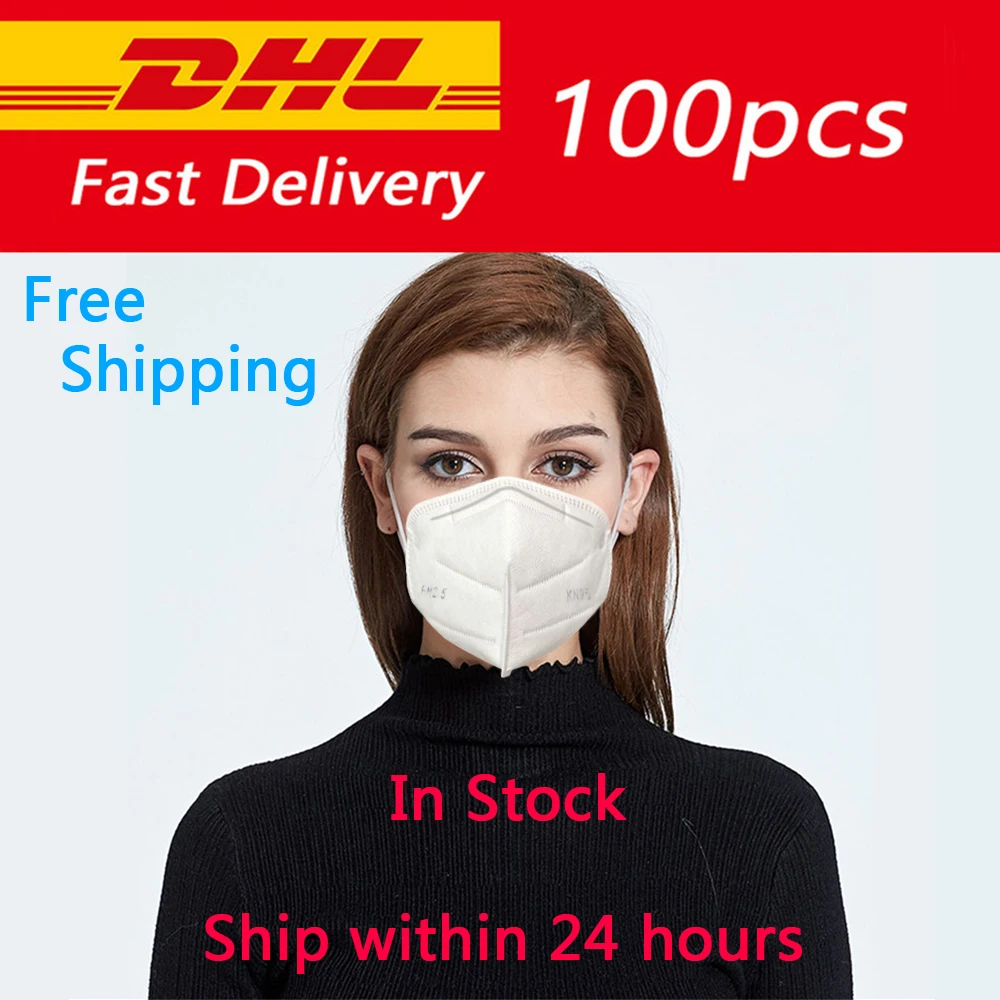 

DHL Free Shipping In Stock Disposable KN95 Face Mask 95% Filtration Earhook Dust Pollution Proof Anti Virus Masks 100Pcs