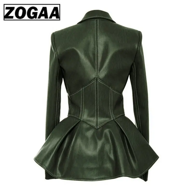 ZOGAA женские Куртки из искусственной кожи, черные готические модные плиссированные женские куртки с v-образным вырезом, весна, женские Куртки из искусственной кожи размера плюс