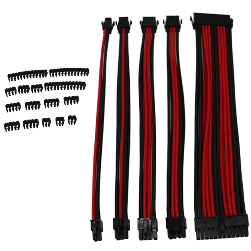 

ATX 24Pin CUP 8Pin PCI-E 8P (6+2) PCIE 6Pin CPU 4Pin Power Supply M/F Extension Cable Red Black Nylon Sleeved Wire(with Cable Co