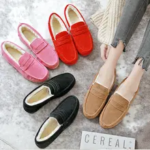 Here/Женская обувь теплые толстые плюшевые Лоферы без шнуровки размера плюс, милая модная зимняя обувь для отдыха и работы, Студенческая женская обувь