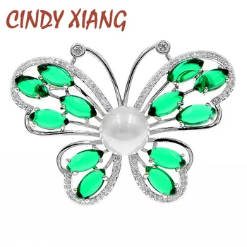

CINDY XIANG Green Stone Bead Butterfly Brooch Elegant Insect Pin Brooches For Women Cubic Zirconia Brooch Luxury Accessories
