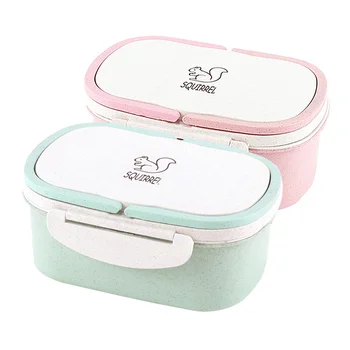 

Portable Healthy Material Lunch Box 2 Layer Wheat Straw Bento Boxes Microwave Dinnerware Food Storage Container Foodbox Kitchen