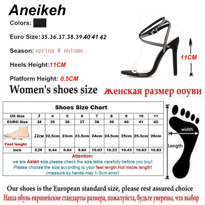 Aneikeh/Новейшая пикантная обувь женские сандалии-гладиаторы вечерние туфли-лодочки на высоком тонком каблуке с открытым носом, украшенные кристаллами и закрытой пяткой Размеры 35-42
