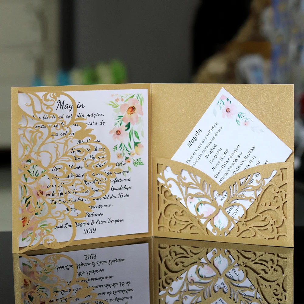  Pretty Hollowing Invitation Laser Cut Wedding Invitations Greeting Card Customize Business Birthday - 4000460390185